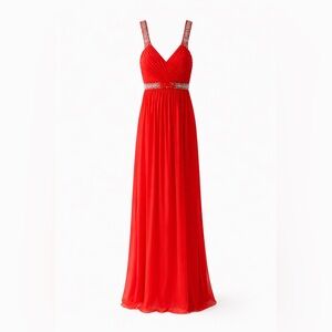 City Triangles Red Chiffon Beaded Maxi Dress 7 Prom Formal Evening Gown NWOT